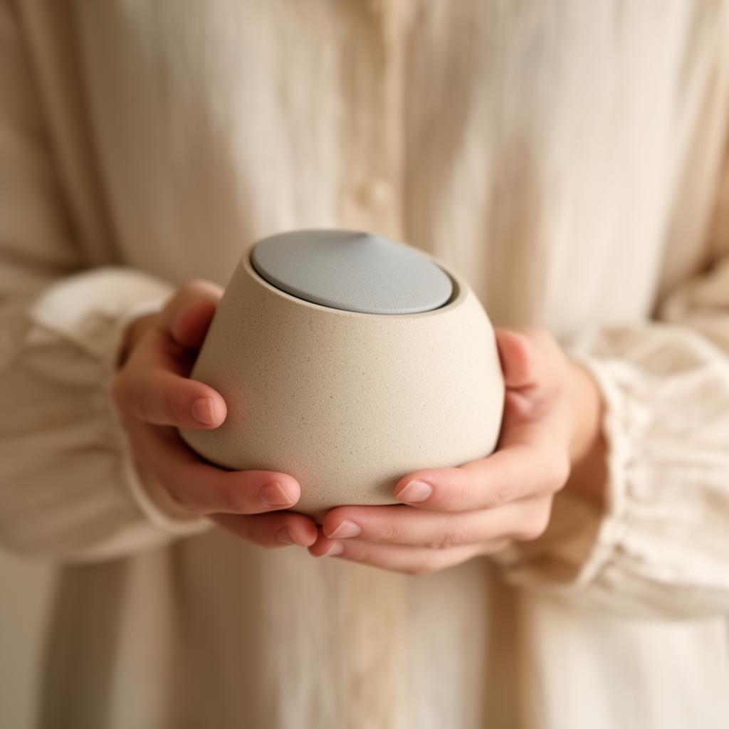 Hands holding a crafted ceramic object